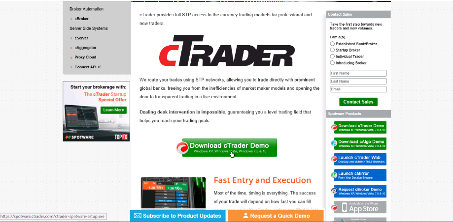 Download cTrader Demo software for Windows from the official website