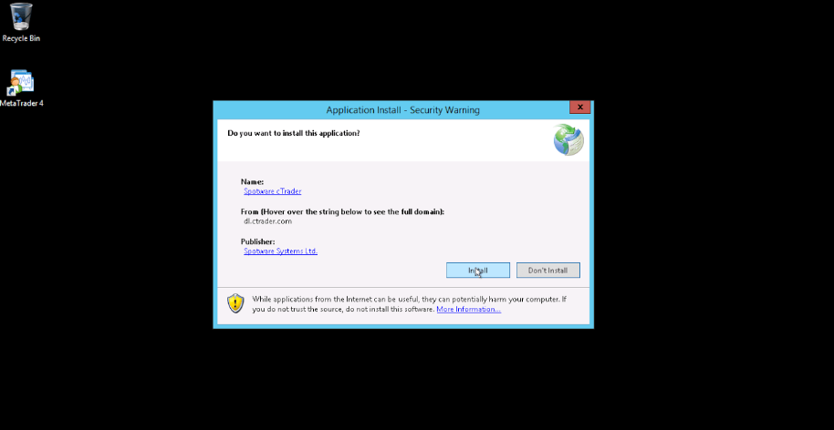 Click on the Install button after downloading the cTrader file