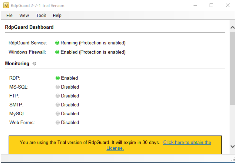 Completion screen indicating the status of Windows Firewall, with a green circle for enabled.