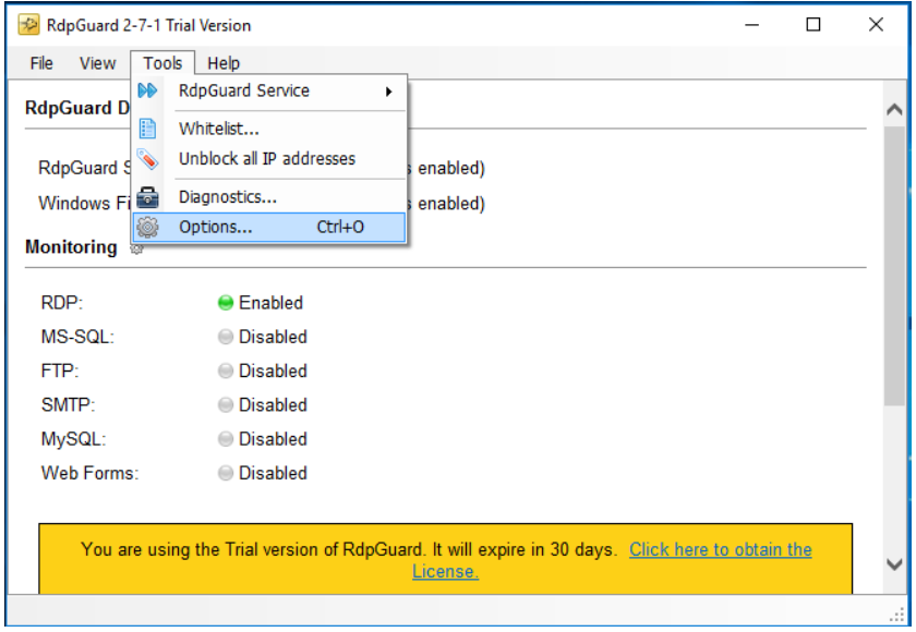 Customizing configuration settings through the Tools to Options menu.