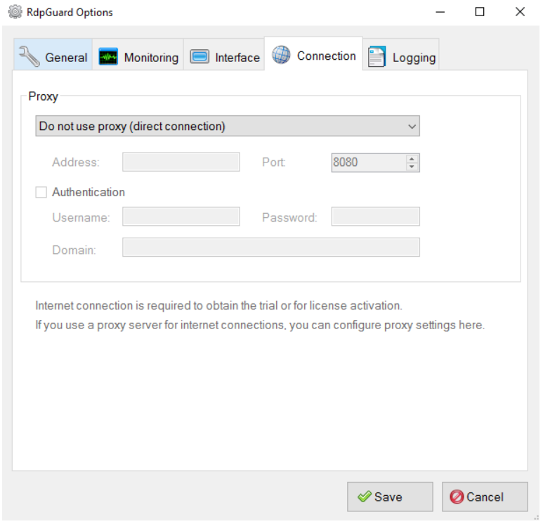 Connections tab showing proxy settings, allowing users to configure proxy settings for internet connection in Windows VPS