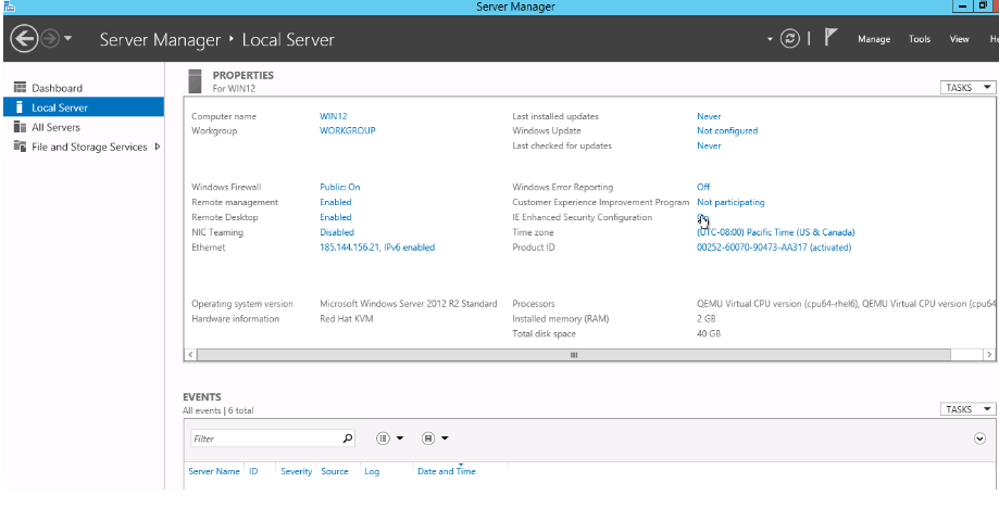 Enabling Enhanced Internet Explorer Security in Server Manager.