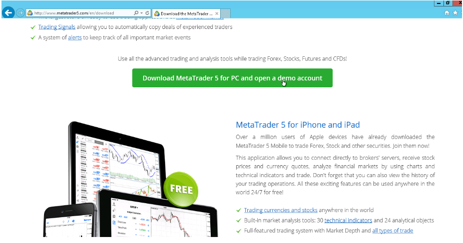 Visit offical website and click to download MetaTrader 5 for installation.