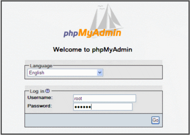 PhpMyAdmin Login interface