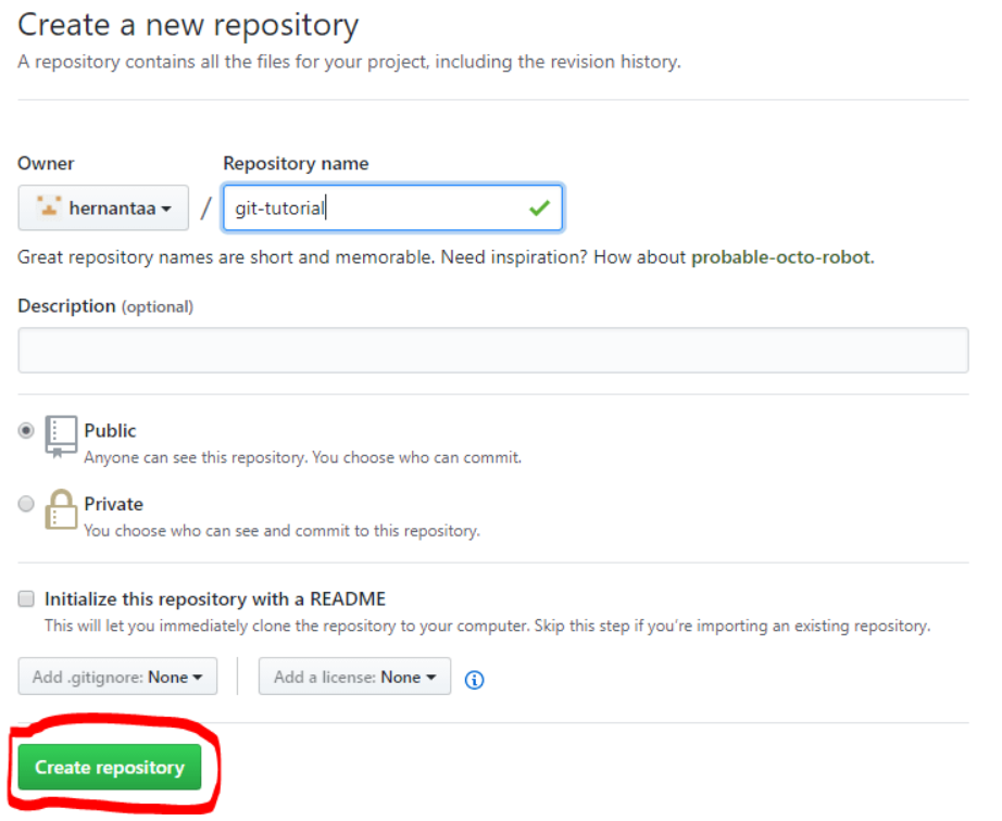 Input the repository name and click 'Create repository