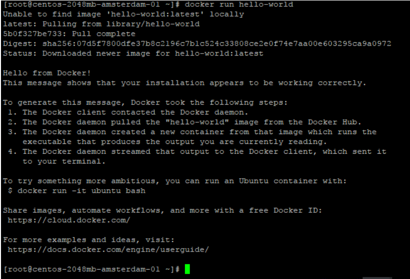 Command for confirming Docker installation