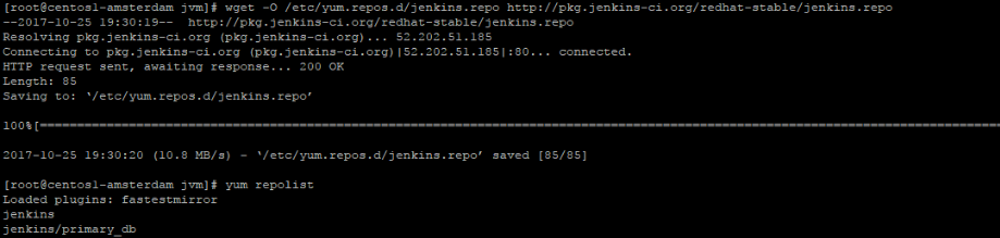 Download Jenkins repo file with 'wget' and add it without issues. Check with 'yum repolist'