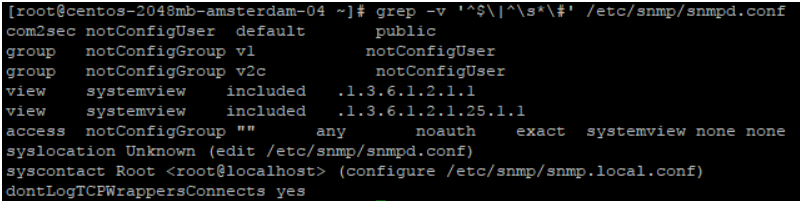 Command to confirm default SNMP configuration settings.