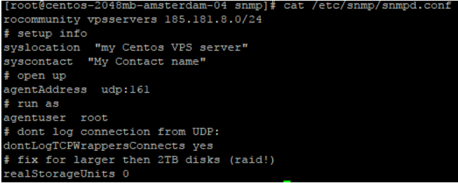 Set community string and define allowed networks for SNMP access