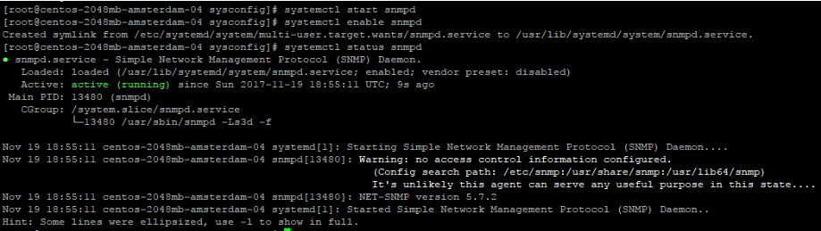 Command to enable and start SNMP service on CentOS